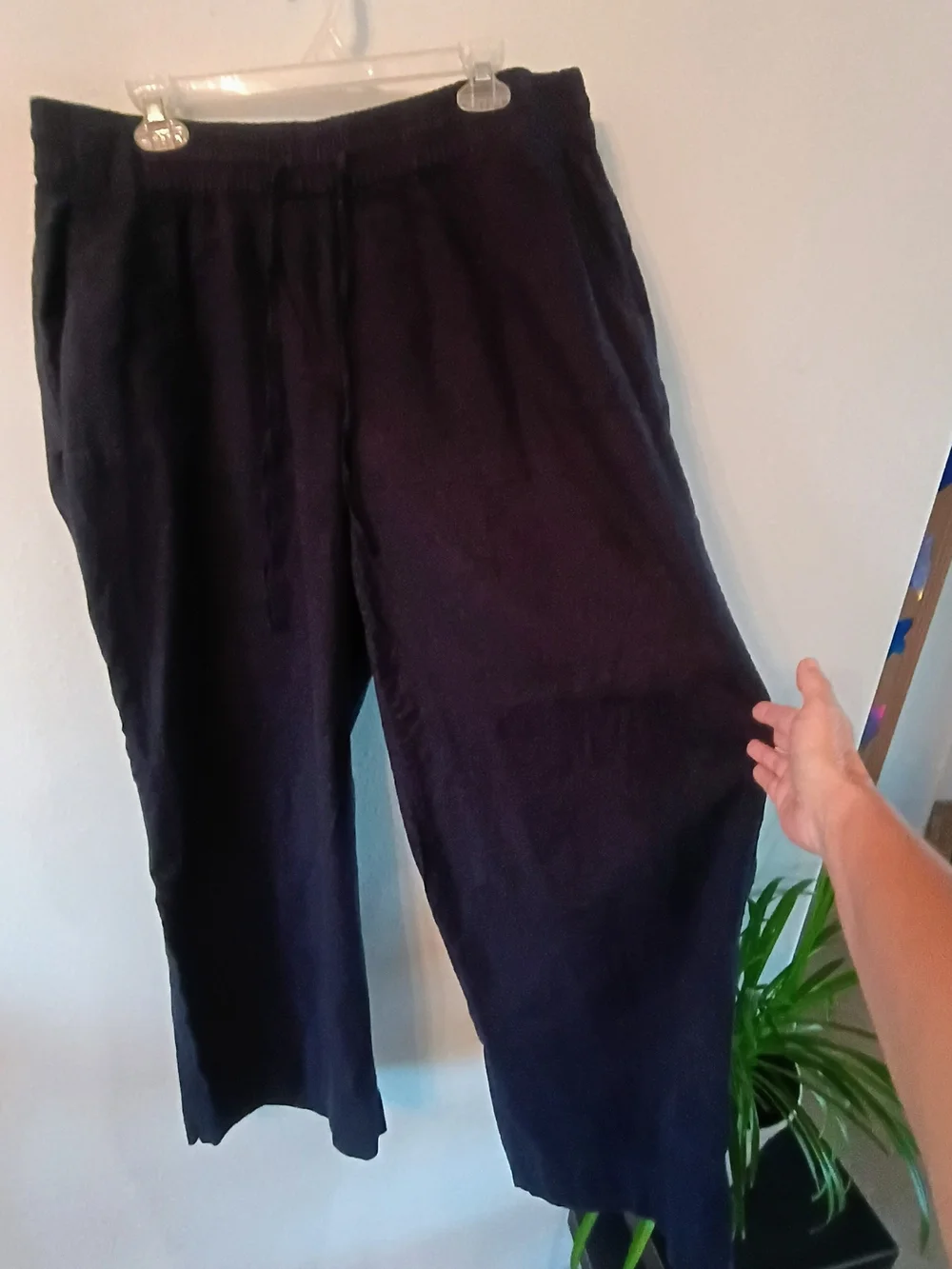 Lane Bryant Black Linen Blend Pull On Pants Size 16 Drawstring Pockets Straight